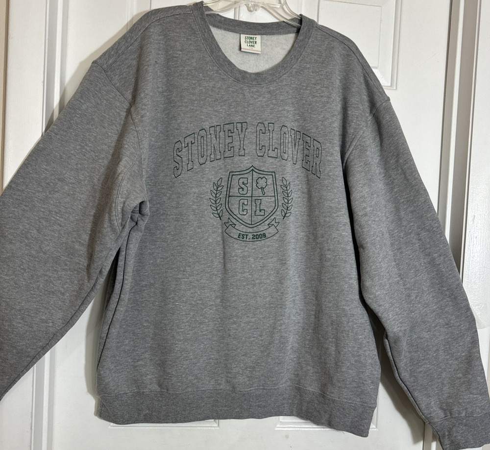 Stoney Clover Lane Homecoming Cotton Crew Neck Pullover Sweatshirt Gray L/XL